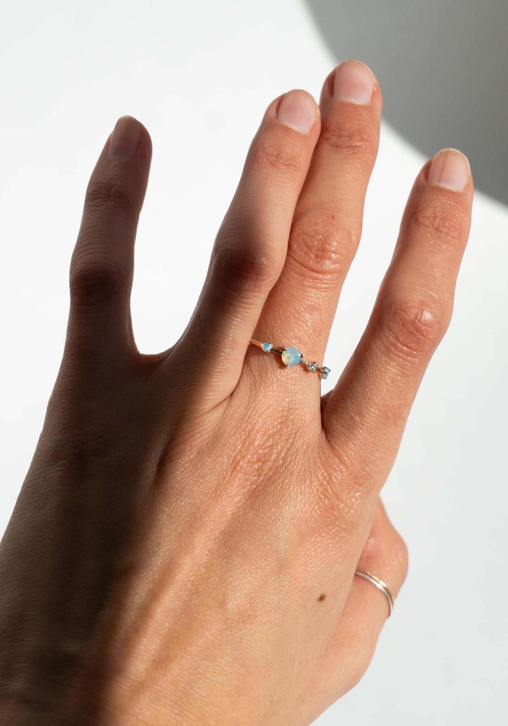 Wwake Large Four Step Ring with Opals and White Diamonds