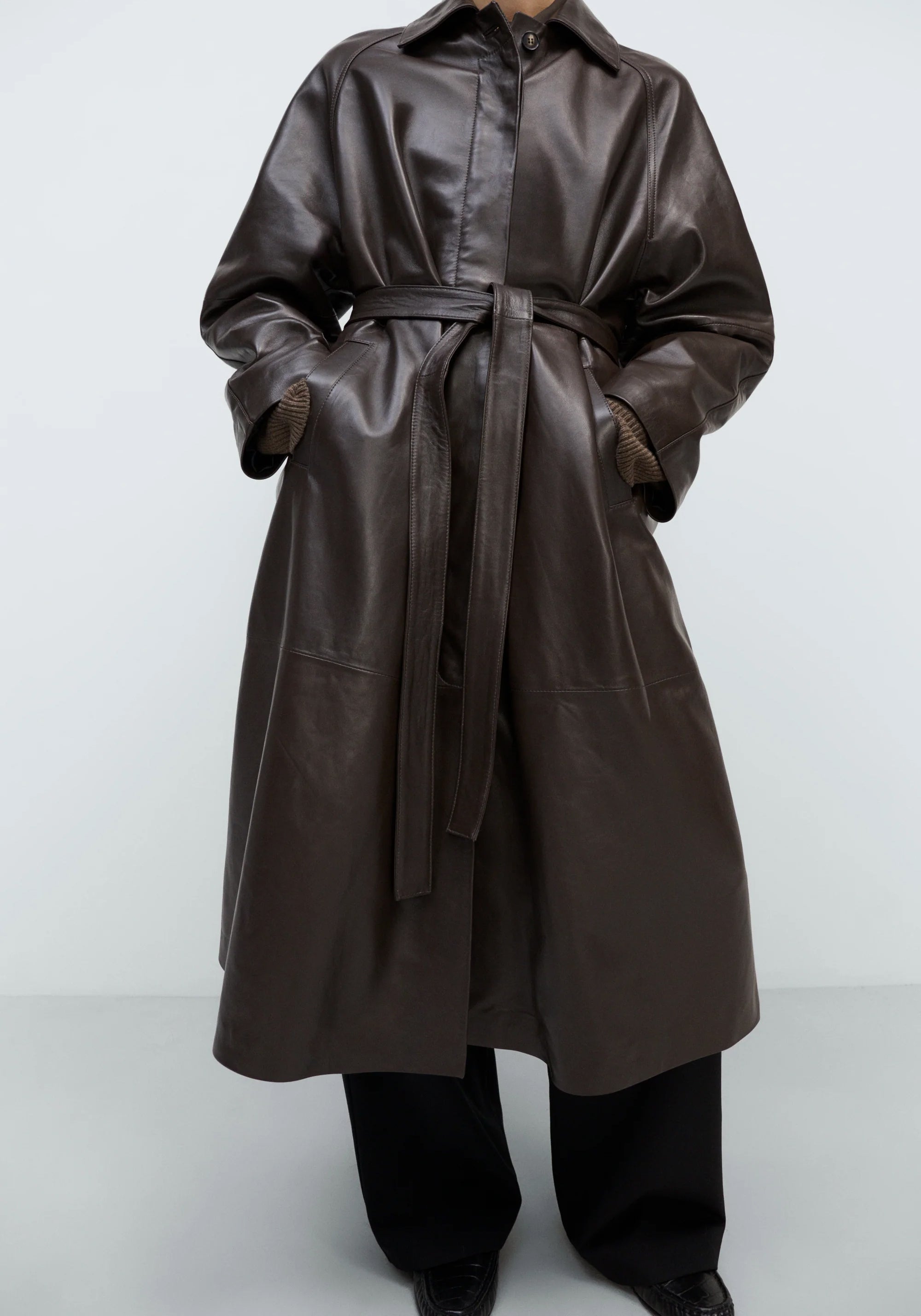 Cordera Leather Trench Coat in Brown