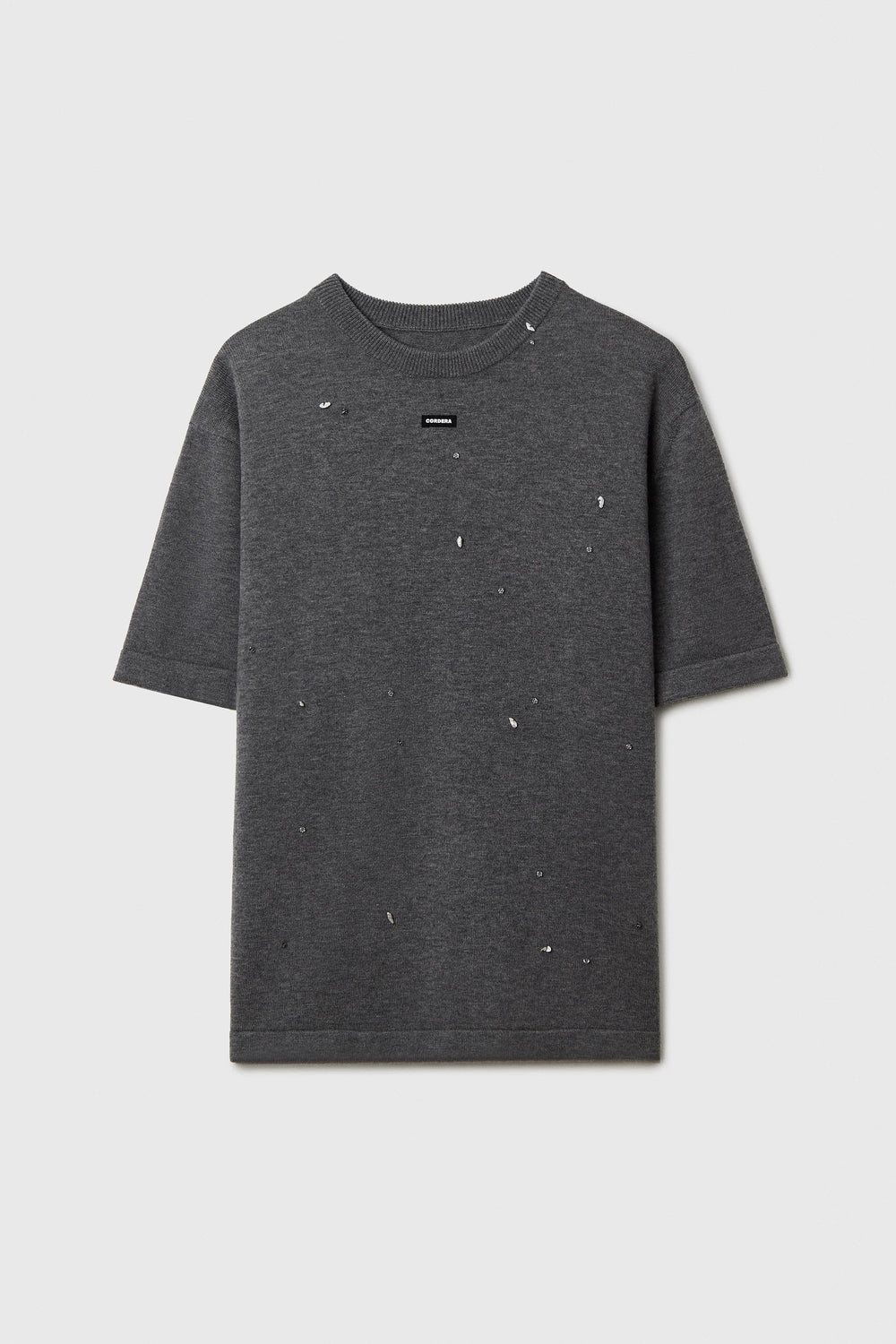 Merino Wool Beaded Tee in Grey