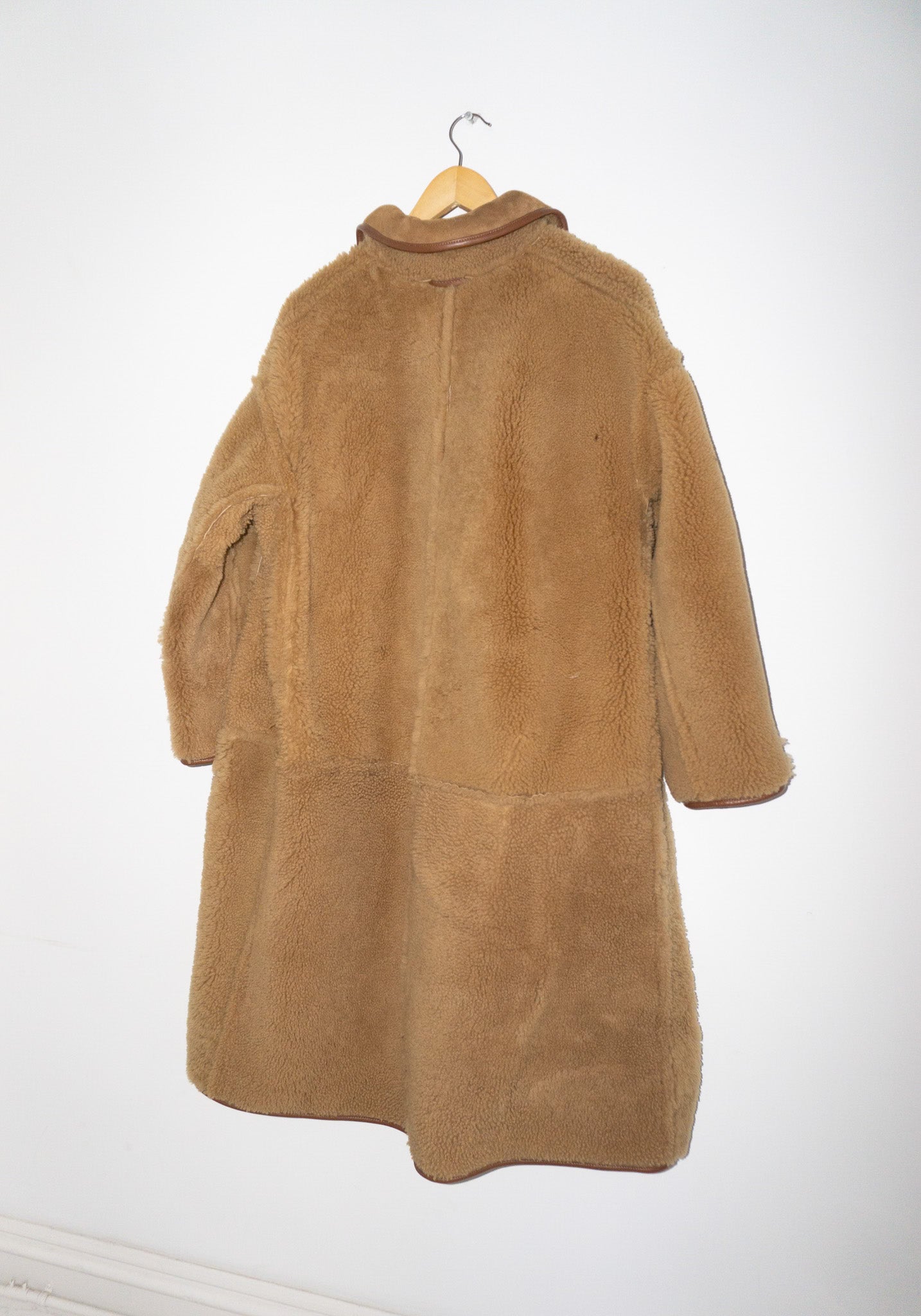 Cawley Sheepskin and Suede Curly Hair Roo Coat in Tan