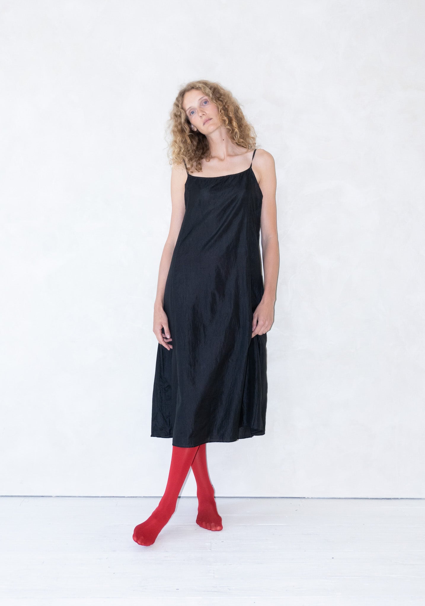 Injiri Silk Slip Dress in Dark Black