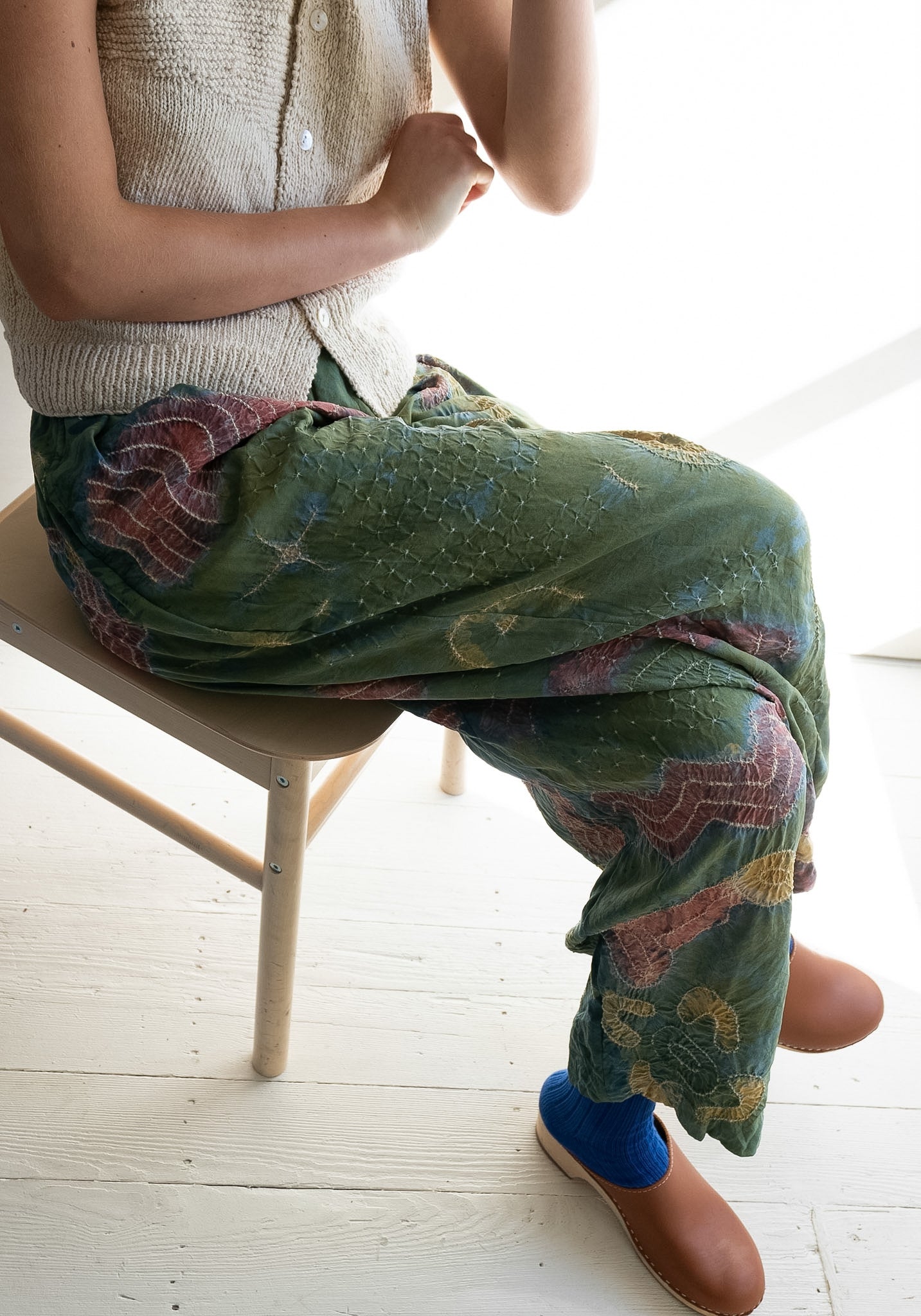 Hand Painted Pleated Silk Pants