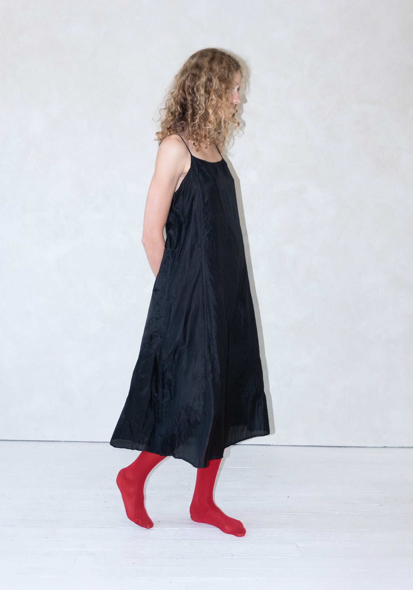 Injiri Silk Slip Dress in Dark Black