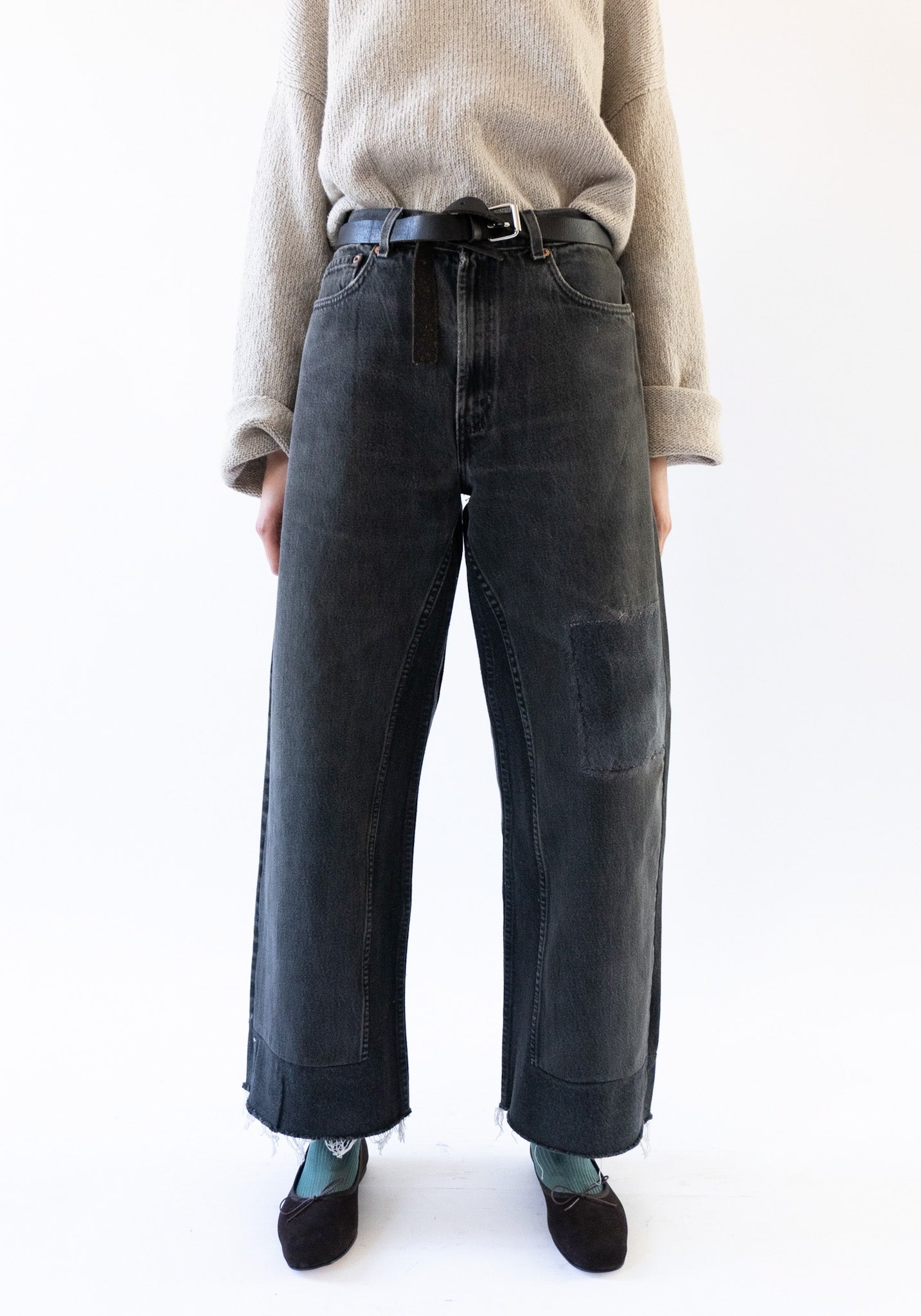 B Sides Vintage Reworked Culotte Jean in Black VESTIGE