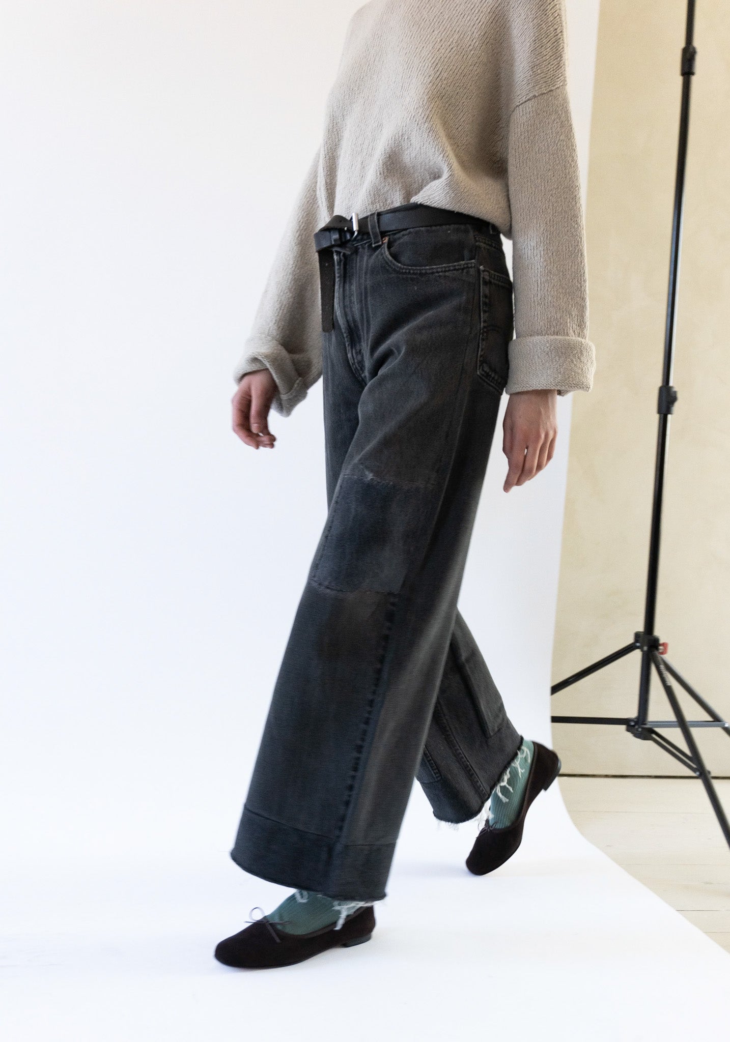 B Sides Vintage Reworked Culotte Jean in Black VESTIGE