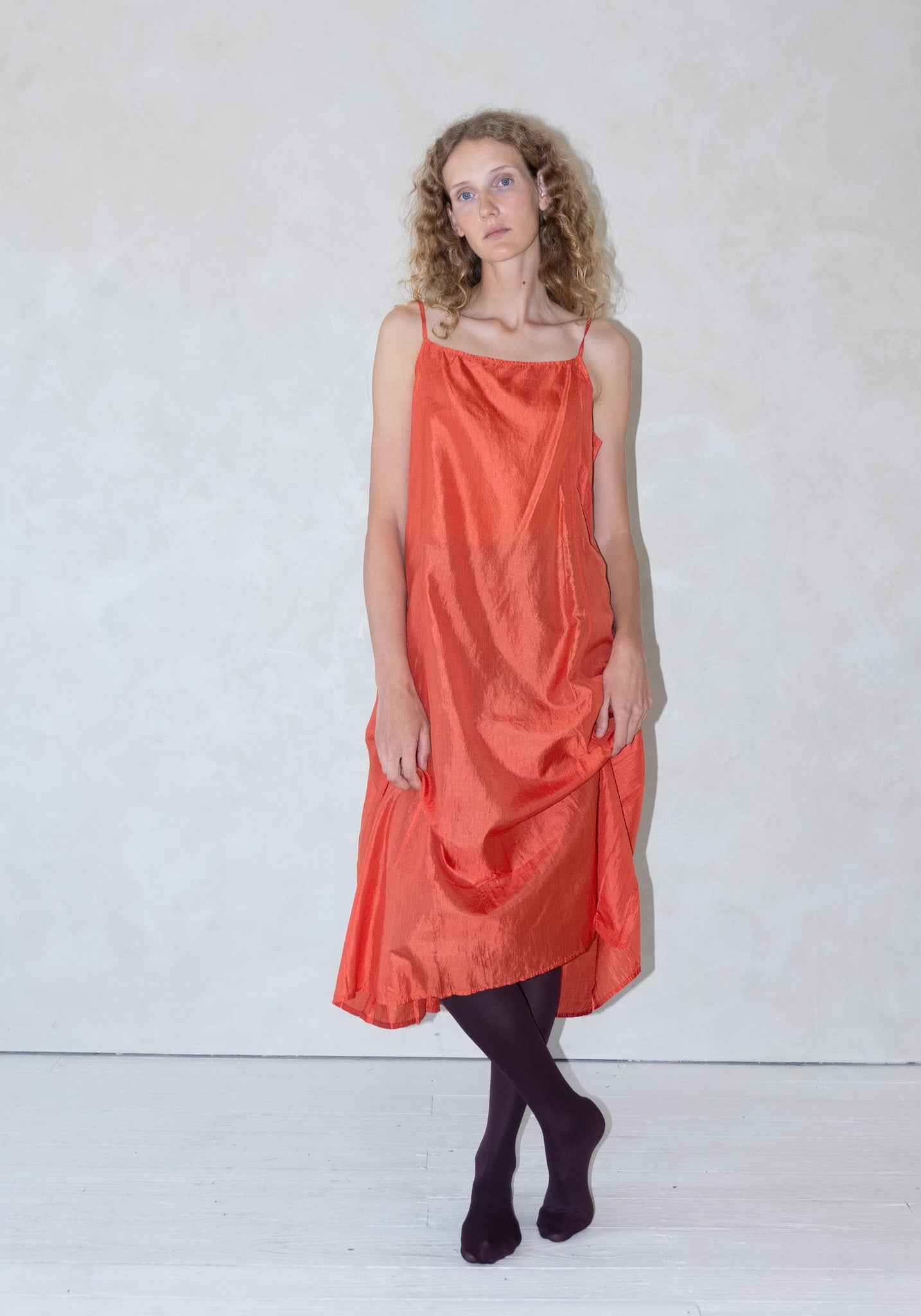 Silk Slip Dress in Coral