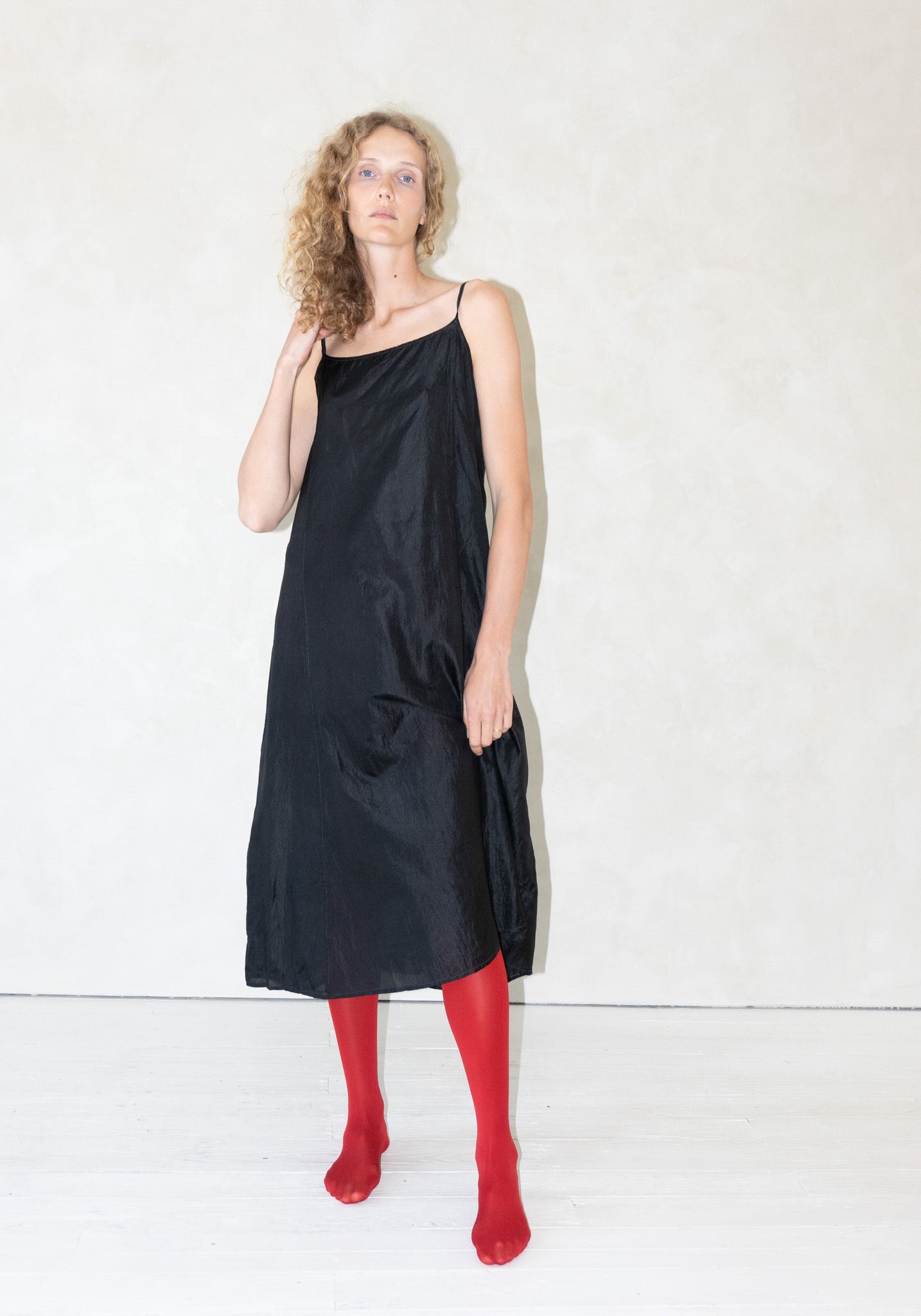 Injiri Silk Slip Dress in Dark Black