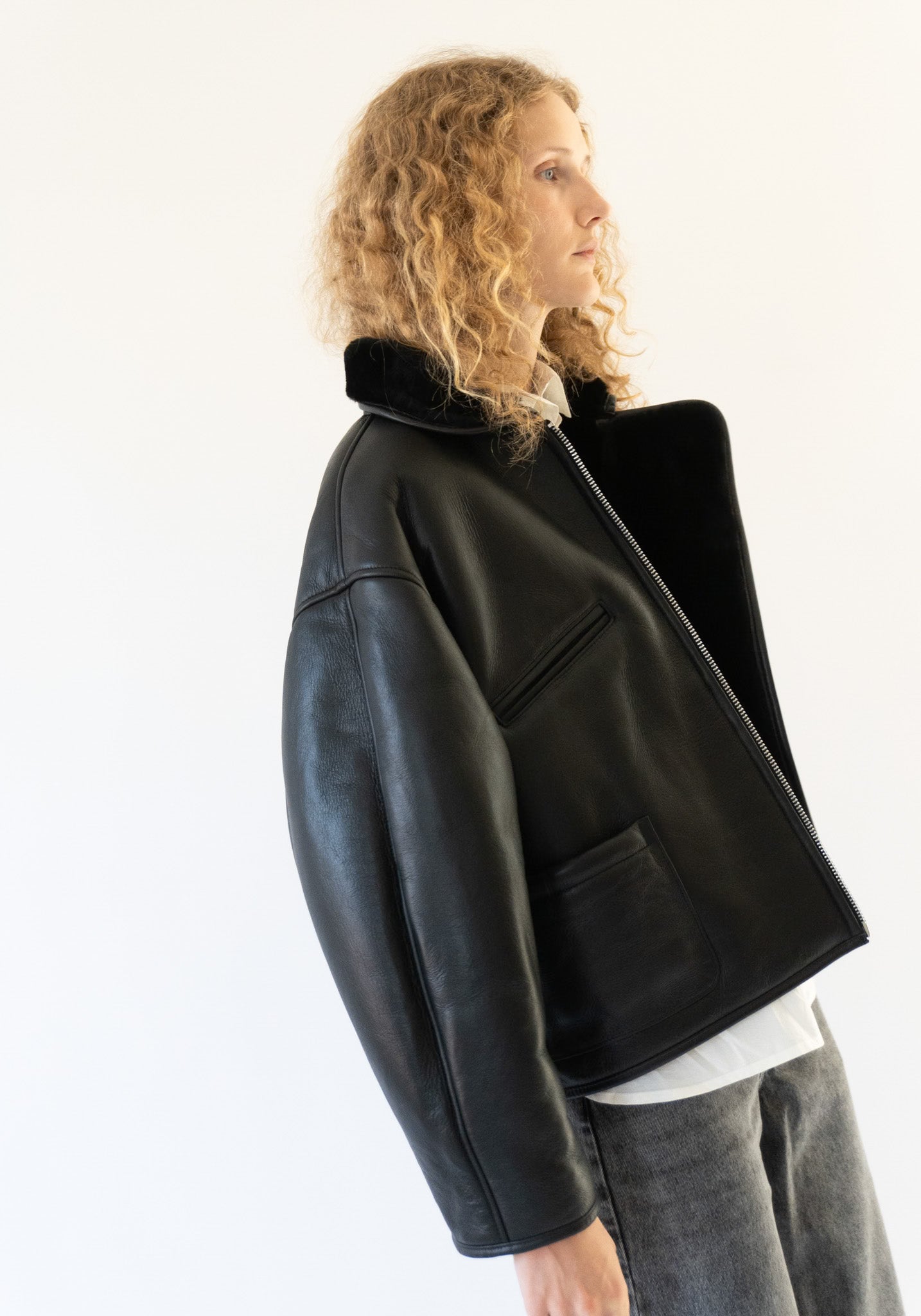 Leather Flying Jacket in Black