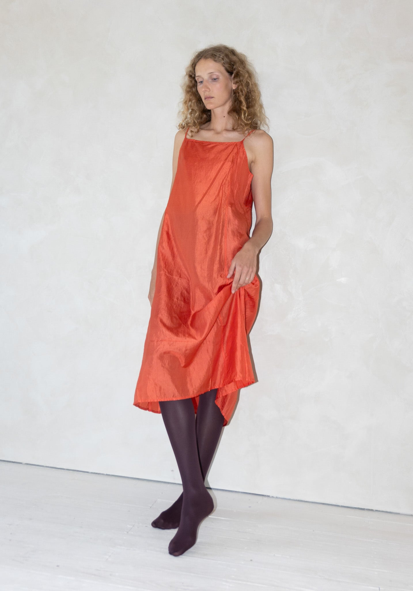 Injiri Silk Slip Dress in Coral