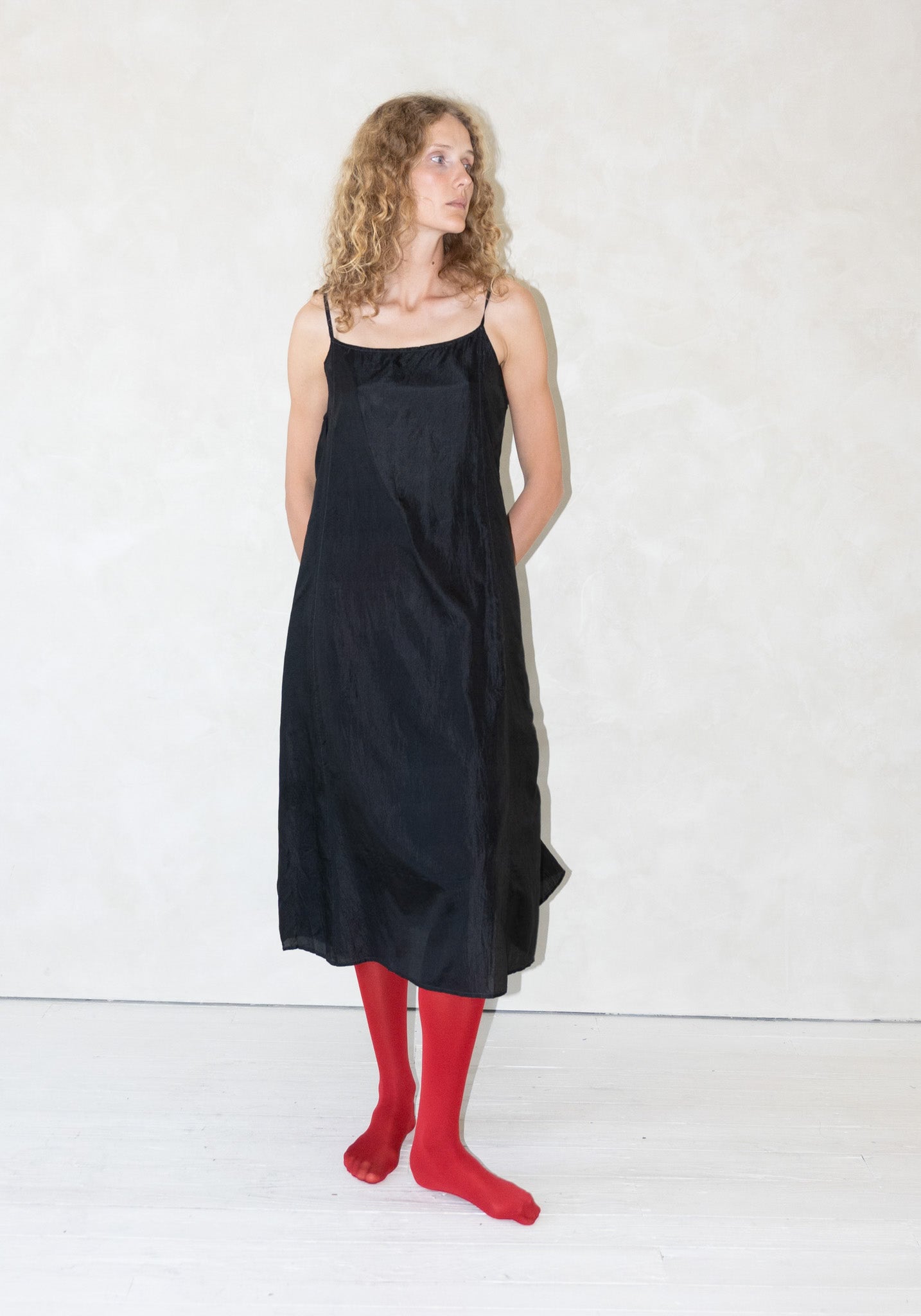 Injiri Silk Slip Dress in Dark Black