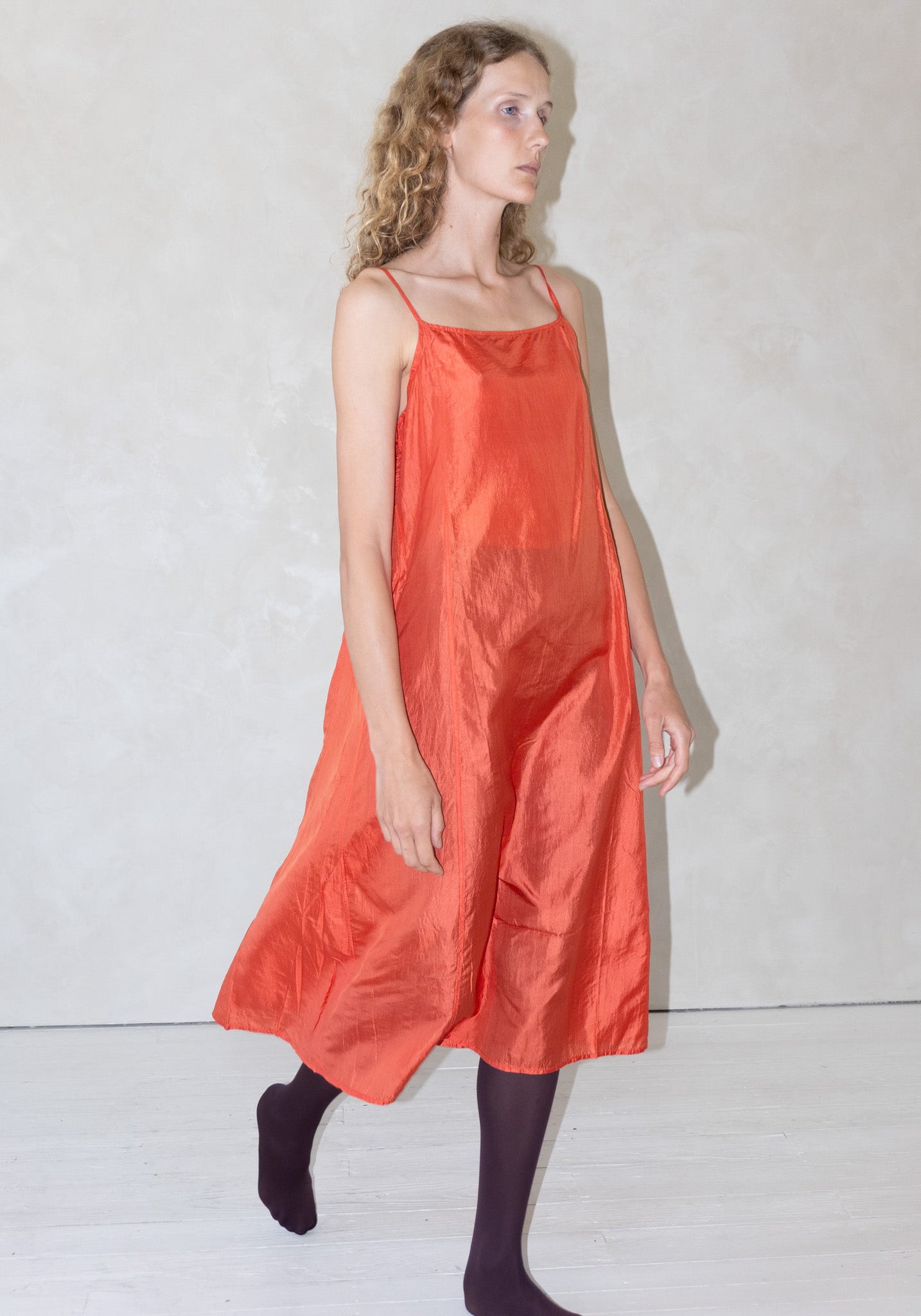 Injiri Silk Slip Dress in Coral