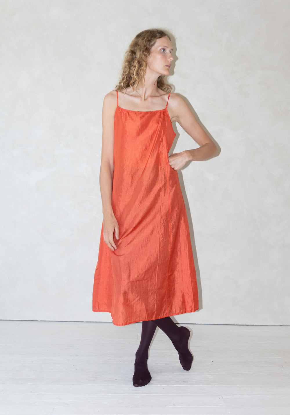 Injiri Silk Slip Dress in Coral