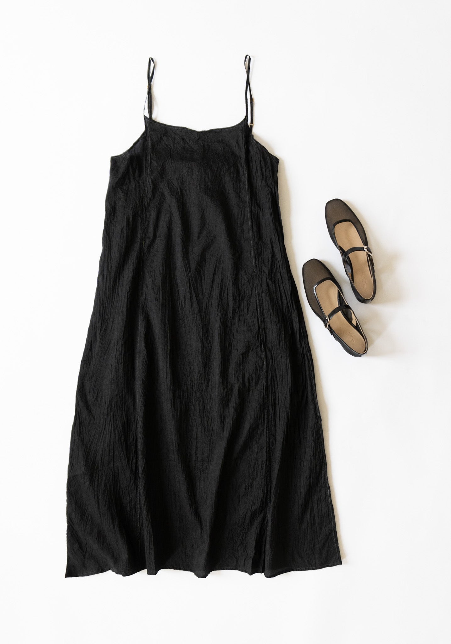 Injiri Silk Slip Dress in Dark Black