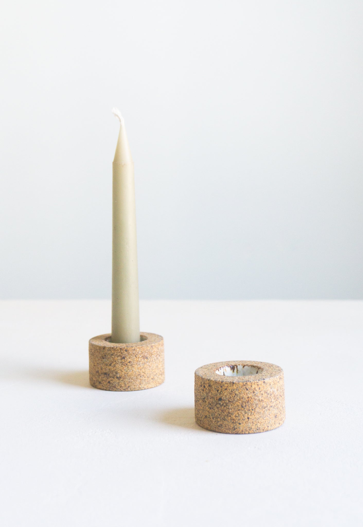 Mani Candle Holder in Sandstone and White