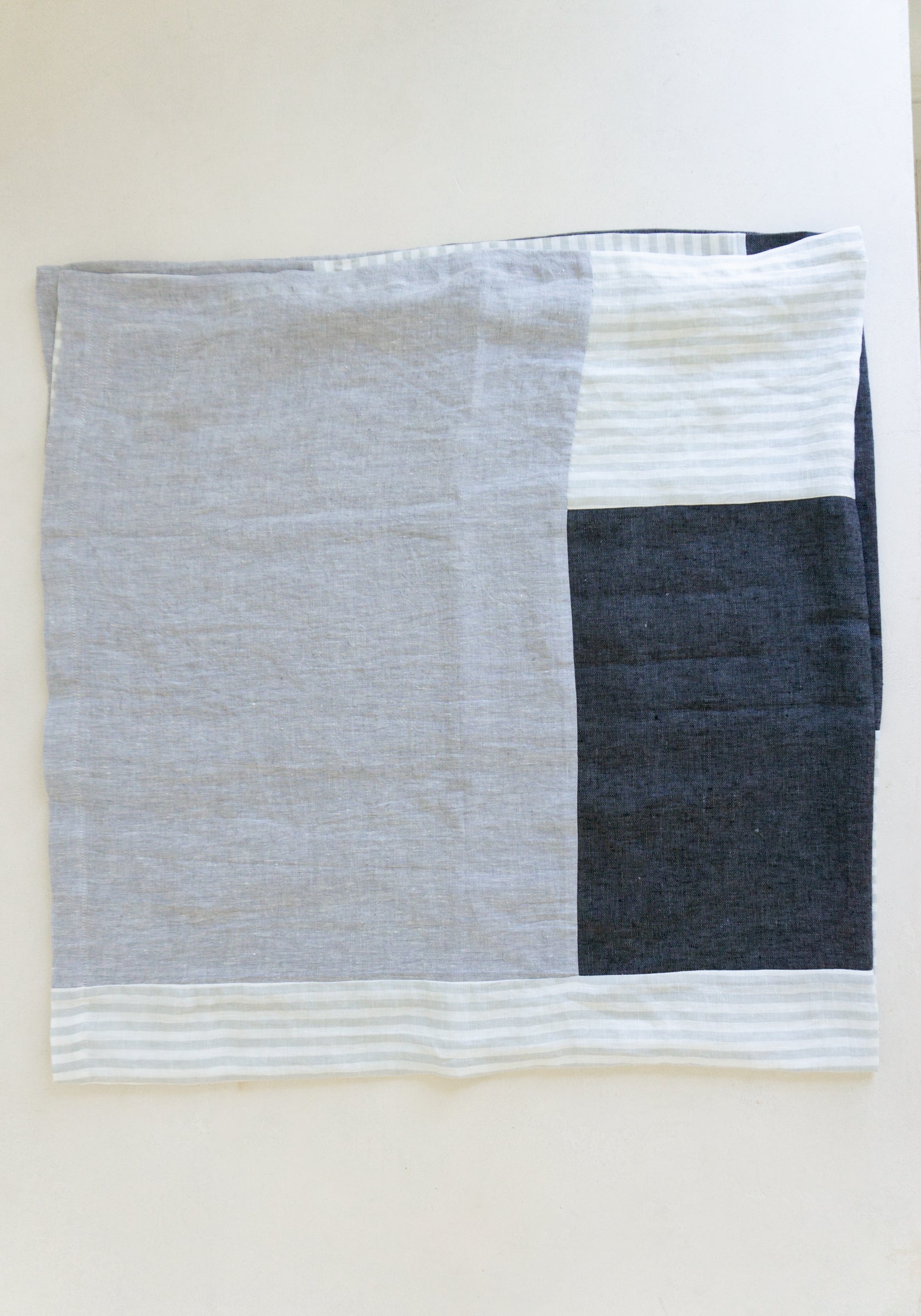 Quilted Linen Textile in Charcoal and Stripes
