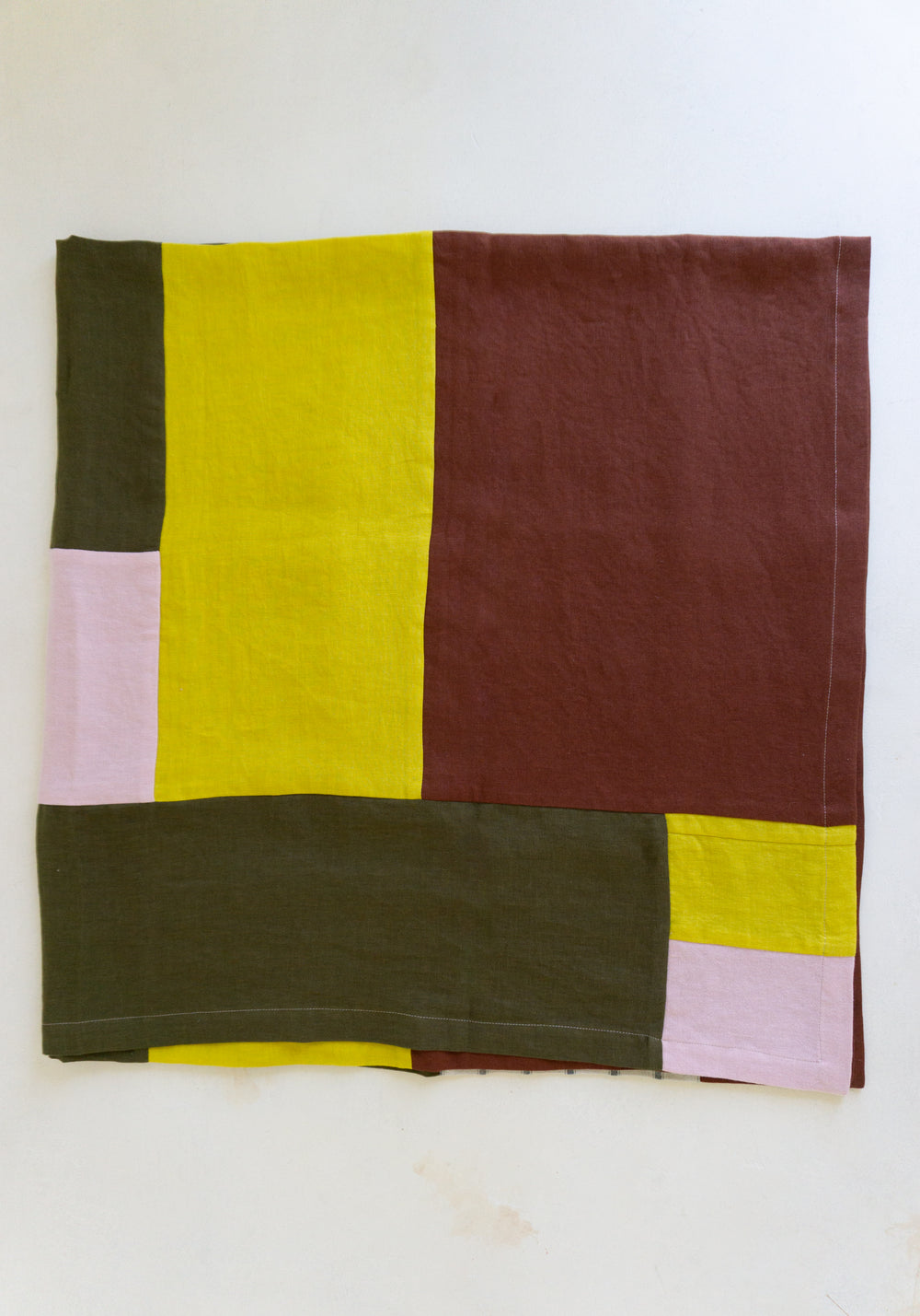 Quilted Linen Textile in Burgundy and Olive